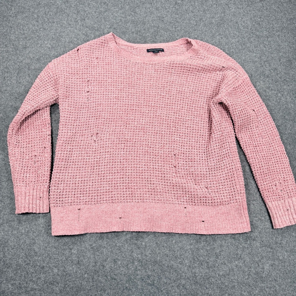 American Eagle Pink Chenille Distressed Knit Sweater Small P 4017